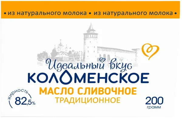 Изображение Масло 82,5% сливочное Коломенское традиционное несоленое Коломенское м/у, 200 г