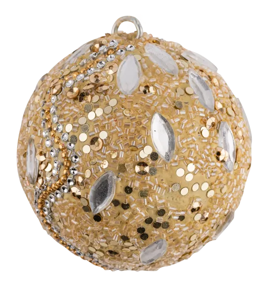 Изображение Шар 8см пластик Купман шампань с бисером в асс Купман Интернэшнл , 1 шт