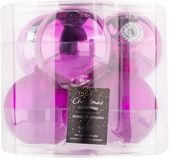 Изображение Шар 8см стекло Купман фуксия глянцевый матовый Купман Интернэшнл п/у, 6 шт