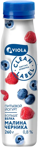 Изображение Йогурт 0,4% питьевой Виола малина черника Виола п/б, 260 мл