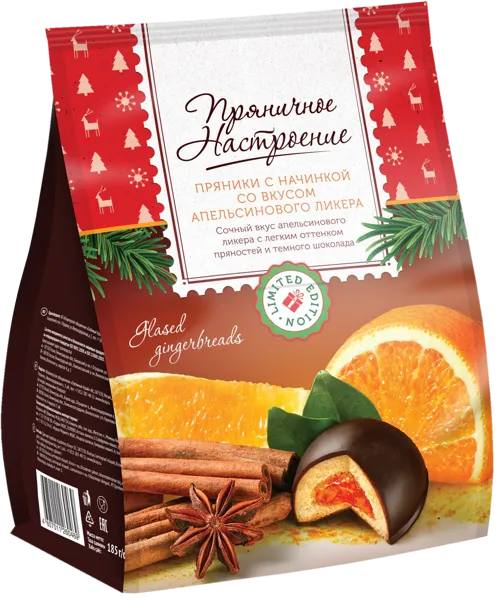 Изображение Пряники в глазури Пряничное настроение апельсиновый ликер Любимый край м/у, 185 г