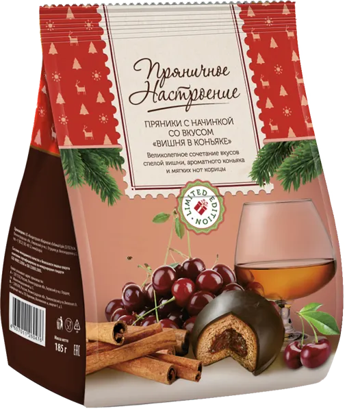 Изображение Пряники в глазури Пряничное настроение вишня в коньяке Любимый край м/у, 185 г