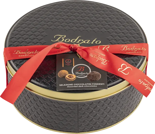 Изображение Конфеты шоколадные Бодрато неро шляпная коробка вишня лесной орех Бодрато Чоколато ж/б, 150 г