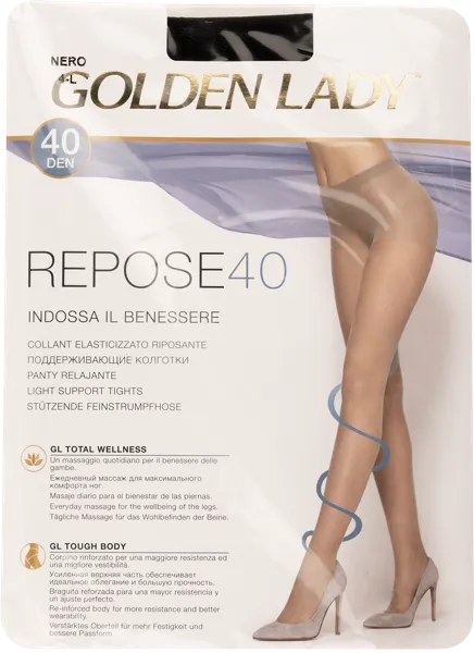 Изображение Колготки 40 ден размер 4 Голден Леди Репосе Неро Единая Европа Элит м/у, 1 шт
