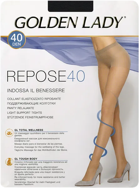 Изображение Колготки 40 ден размер 2 Голден Леди Репосе Неро Единая Европа Элит м/у, 1 шт