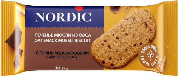 Изображение Печенье овсяное Нордик темный шоколад мюсли Полет м/у, 30 г