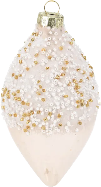 Изображение Елочное украшение 8см стекло Купман бело-золотое с бисером Купман Интернэшнл , 1 шт