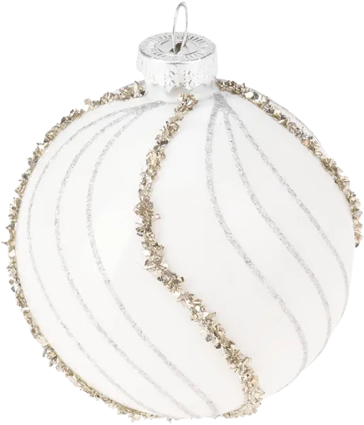 Изображение Шар 8см стекло Купман белый серебро в линию Купман Интернэшнл , 1 шт