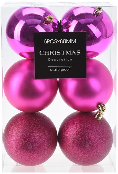 Изображение Шар 8см пластик Купман фуксия глянцевый матовый Купман Интернэшнл п/у, 6 шт