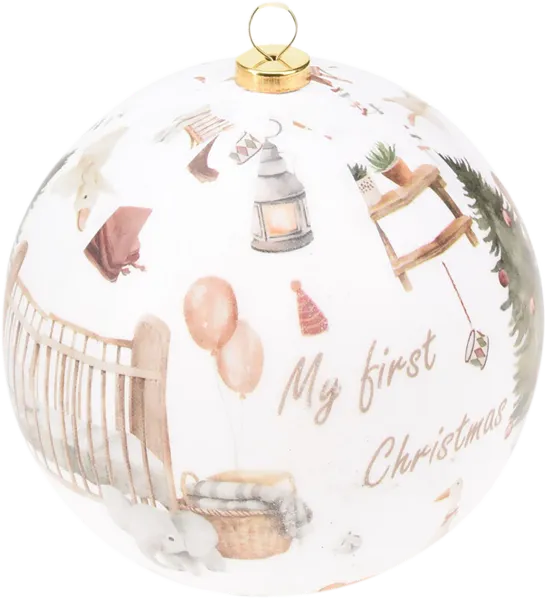 Изображение Шар 10см пластик Купман первое Рождество кремовый Купман Интернэшнл , 1 шт