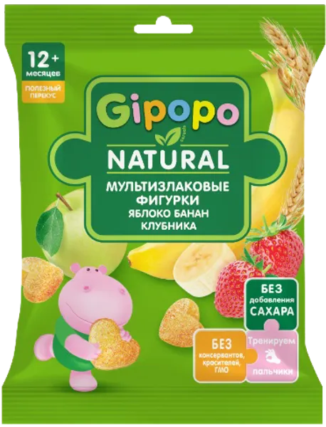 Изображение Мультизлаковые фигурки с 12 мес Гипопо яблоко банан клубника Любятово м/у, 21 г