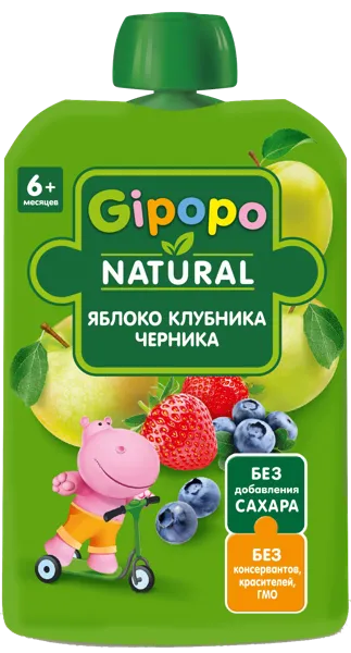 Изображение Пюре с 6 мес Гипопо яблоко клубника черника Иваново пауч, 90 г