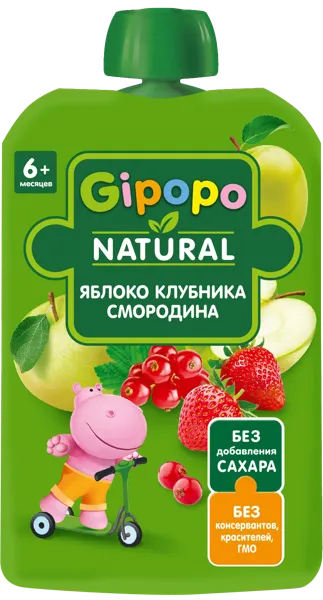 Изображение Пюре с 6 мес Гипопо яблоко клубника смородина Иваново пауч, 90 г