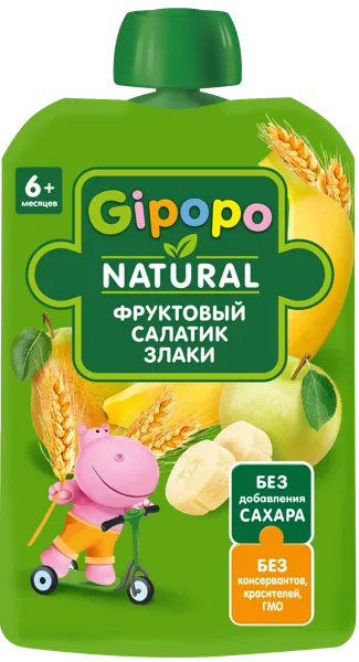 Изображение Пюре с 6 мес Гипопо яблоко груша банан злак Иваново пауч, 90 г