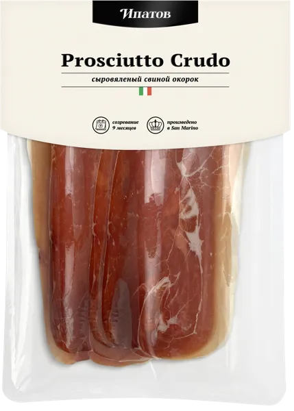 Изображение Мясо свиное с/в нарезка Ипатов прошутто крудо Таганский мясокомбинат защит атм, 70 г
