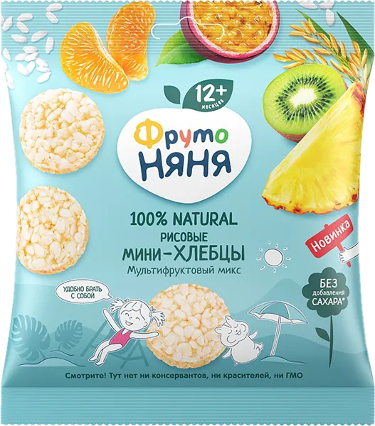 Изображение Хлебцы с 12 мес рисовые Фрутоняня мультифруктовый микс Прогресс м/у, 30 г