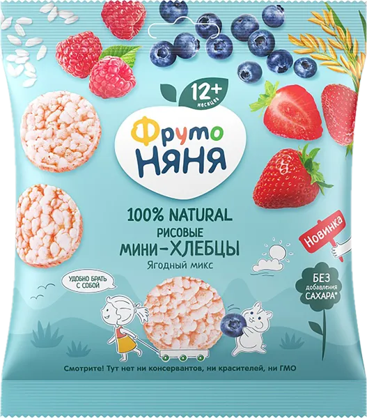 Изображение Хлебцы с 12 мес рисовые Фрутоняня ягодный микс Прогресс м/у, 30 г
