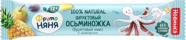 Изображение Фруктовые кусочки с 12 мес Фрутоняня Осьминожка фруктовый мик Прогресс м/у, 16 г