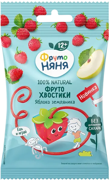 Изображение Фруктовые кусочки с 12 мес Фрутоняня Хвостики яблоко земляника Прогресс м/у, 15 г