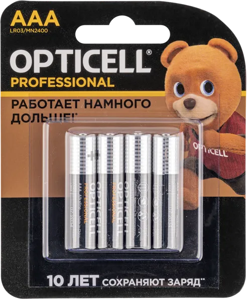 Изображение Батарейка ААА ЛР03 1,5 вольт Оптиселл профешнл Оптиселл к/у, 4 шт