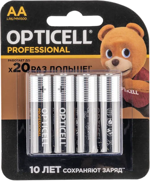 Изображение Батарейка АА ЛР06 1,5 вольт Оптиселл профешнл Оптиселл к/у, 4 шт