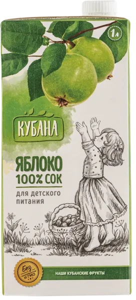 Изображение Сок прямой отжим Кубана яблоко Кубснаб т/п, 1 л