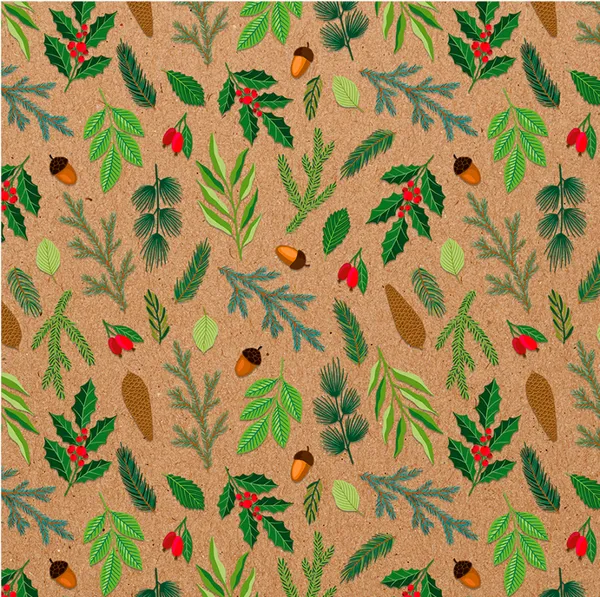 Изображение Бумага 100*70см упаковочная Мэджик Пак желуди ветки крафт Феникс-Презент , 1 шт