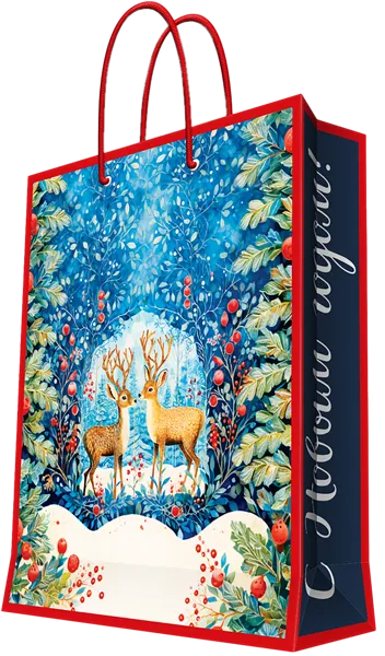 Изображение Пакет 33*45см бумажный Мэджик Пак олени в лесу синий Феникс-Презент , 1 шт