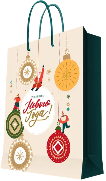 Изображение Пакет 26*32см бумажный Мэджик Пак с НГ шары санта кремовый Феникс-Презент , 1 шт