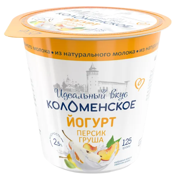Изображение Йогурт 2,5% Коломенское персик груша Коломенское п/б, 125 г