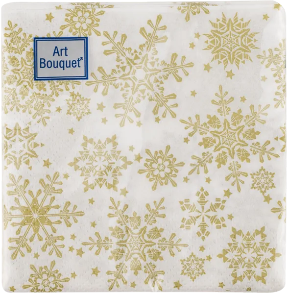 Изображение Салфетки 2х-слойные 20*20см Арт букет новый год золотые снежинки Русская Бумага м/у, 30 шт