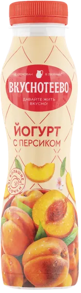 Изображение Йогурт 2% питьевой Вкуснотеево персик Молвест п/б, 280 мл