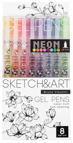 Изображение Ручки 0,8мм цветные гелевые Бруно Висконти уни райт неон Джи Си Эф Индастри к/у, 8 шт