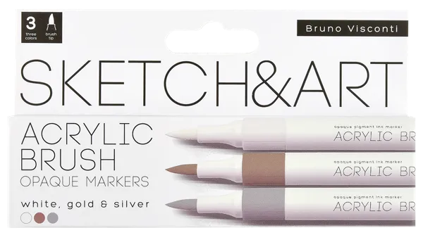 Изображение Маркеры акриловые Бруно Висконти скетч арт золото серебро Джи Си Эф Индастри к/у, 3 шт