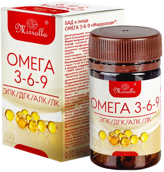 Изображение Комплекс витаминный Миролла омега 3-6-9 Миролла к/у, 100 шт