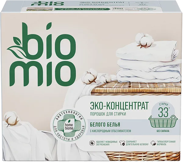 Изображение Стиральный порошок без запаха Биомио БИО белое белье ЦЕНТЭКО ООО к/у, 1 КГ