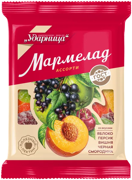 Изображение Мармелад Ударница яблоко персик вишня Ударница м/у, 275 г