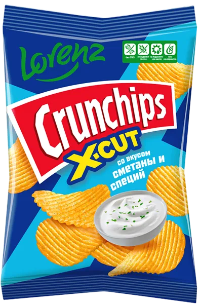 Изображение Чипсы картофельные Лоренц Кранчипс Рифленные сметана специи Лоренц м/у, 70 г