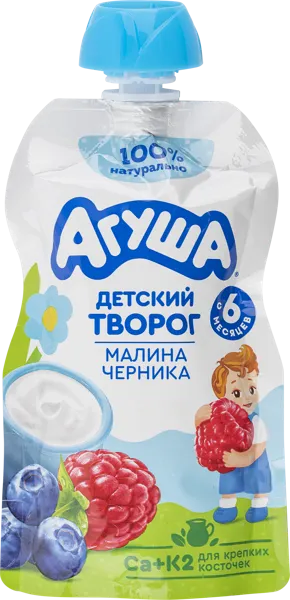 Изображение Творог 4% с 6 мес Агуша малина черника ВБД пауч, 80 г