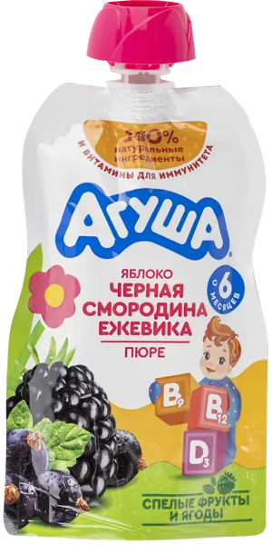 Изображение Пюре с 6 мес Агуша черная смородина ежевика ВБД пауч, 80 г