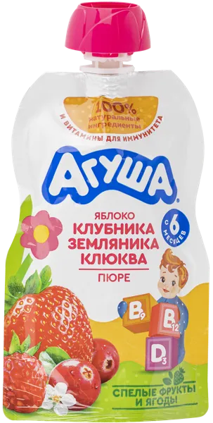 Изображение Пюре с 6 мес Агуша клубника земляника клюква ВБД пауч, 80 г