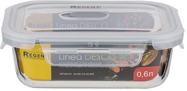 Изображение Контейнер 600мл стекло Регент инокс прямоугольный герметичный Регент Рус , 1 шт