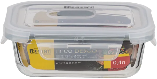 Изображение Контейнер 400мл стекло Регент инокс прямоугольный герметичный Регент Рус , 1 шт