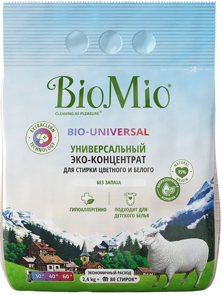 Изображение Стиральный порошок без запаха Биомио БИО цветное и белое белье ЦЕНТЭКО ООО м/у, 2,4 КГ
