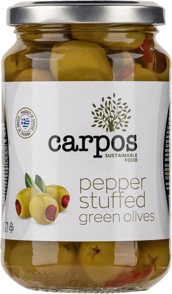 Изображение Оливки с перцем Карпос Халкидики зеленые Хигас Георгиадис с/б, 355 г