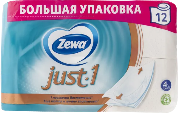 Изображение Туалетная бумага 4х слойная Зева джаст ван белая 95 листов ЭвоКом м/у, 12 шт