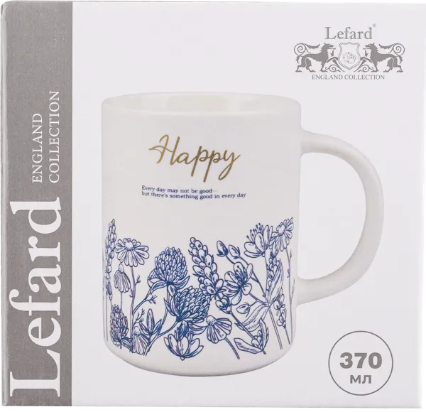 Изображение Кружка 370мл белая Лефард голубые цветы хэппи Лефард , 1 шт