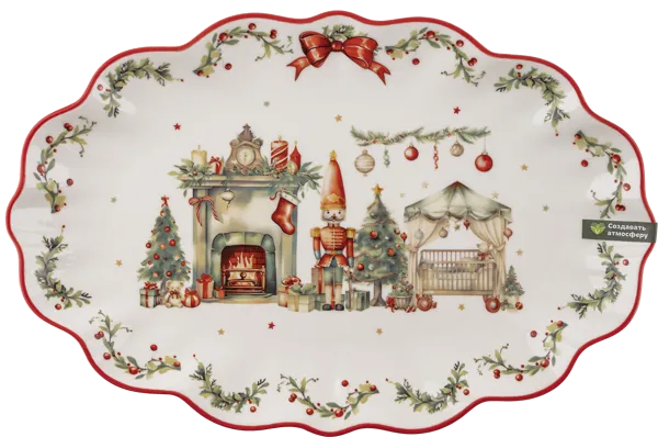 Изображение Блюдо 32см красно-белое Табрис винтажное рождество Ловинг Хоум к/у, 1 шт