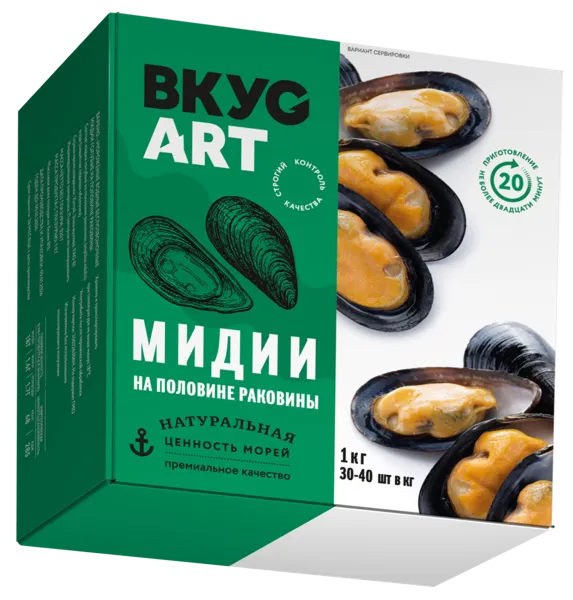 Изображение Морепродукты замороженные Вкус Арт мидии голубые Ультрафиш к/у, 1 КГ