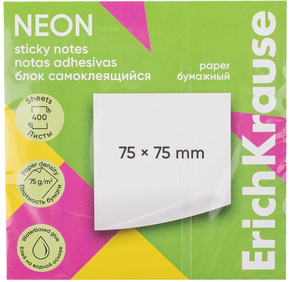 Изображение Блок 400л самоклеящийся Эрих Краузе неон Эрих Краузе м/у, 1 шт